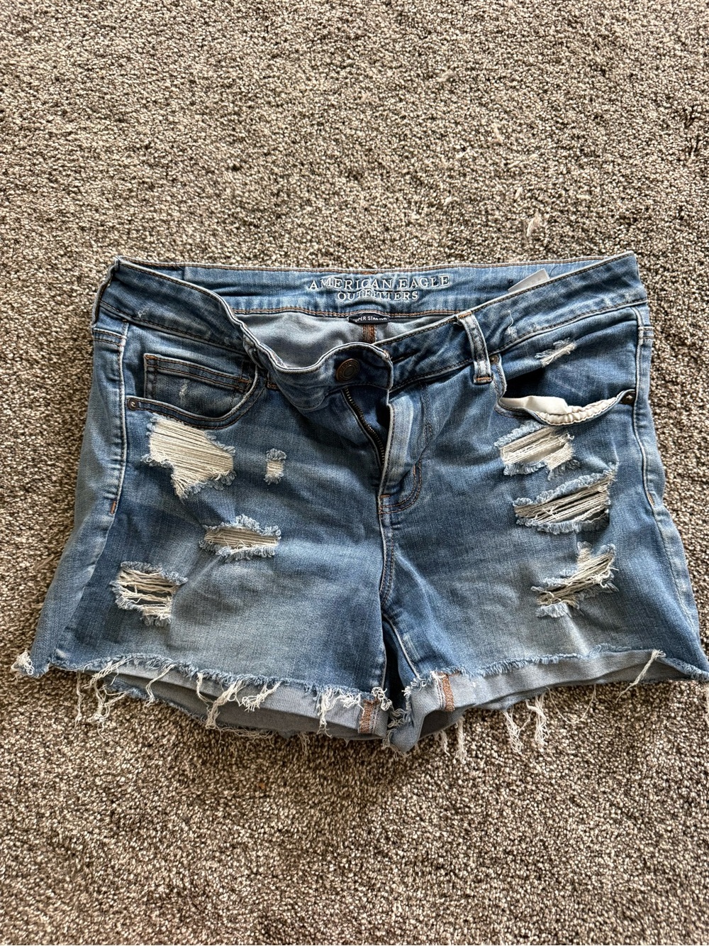 American Eagle Outfitters Light Blue Distressed Denim Shorts